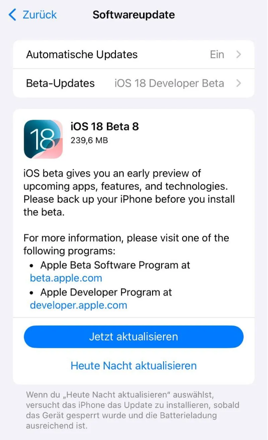 安新苹果手机维修分享苹果 iOS / iPadOS 18 开发者预览版 Beta 8 发布 